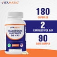 thumbnail image 4 of Magnesium Glycinate 200 mg (Elemental) with Vitamin D3 5000 IU & K2 200 mcg – High Absorption Bone, Muscle & Heart Support – 180 Veg Capsules – Non-GMO – Made in USA, 4 of 11