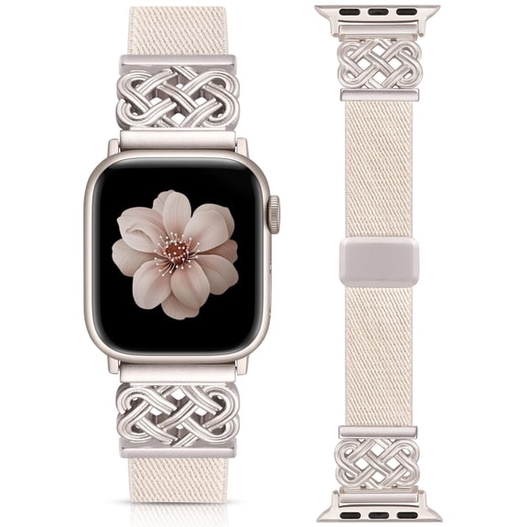 MJSHUN Braided Magnetic Band Compatible with Apple Watch Bands 38/40/41/42/44/45/46/49mm Women Men, Celtic Knot Soft Elastic Nylon Fabric Strap for iWatch Series 11 10 9 8 7 6 5 4 SE/Ultra 3 2 1