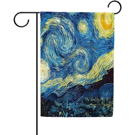 Starry Night Van Gogh Oil Painting Double Sided Garden Flag 12 x 18 inch Vintage Decorative House Flag for Outdoor Yard Lawn