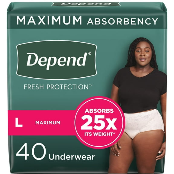 Depend Fresh Protection Adult Incontinence Underwear for Women, Maximum, L, Blush, 40Ct