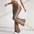 thumbnail image 2 of CHIUNL Retro Side Stripe Flare Leggings, High Rise Tummy Control Yoga Pants with Front Ankle Split, Slimming Sporty Tights for Gym & Streetwear (Coffee M), 2 of 6