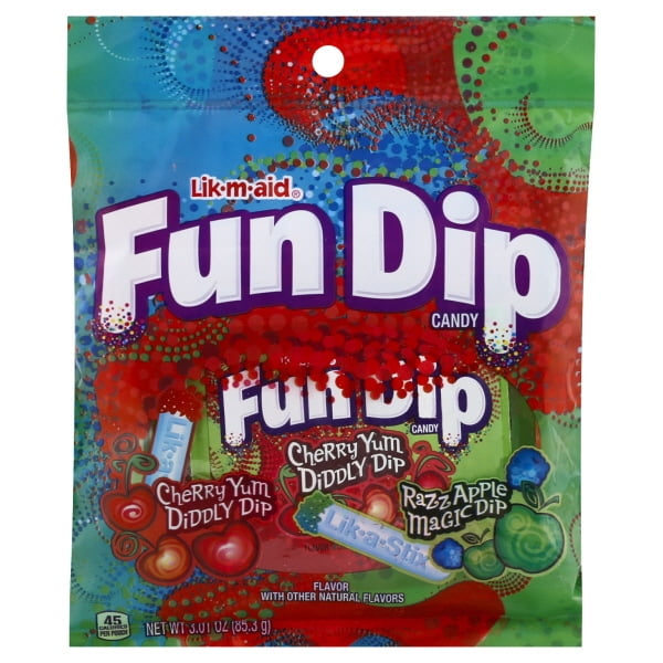 Likmaid Fun Dip Cherry Yum, Diddly Dip, & Razz Apple Magic Dip, 3.01 Oz.