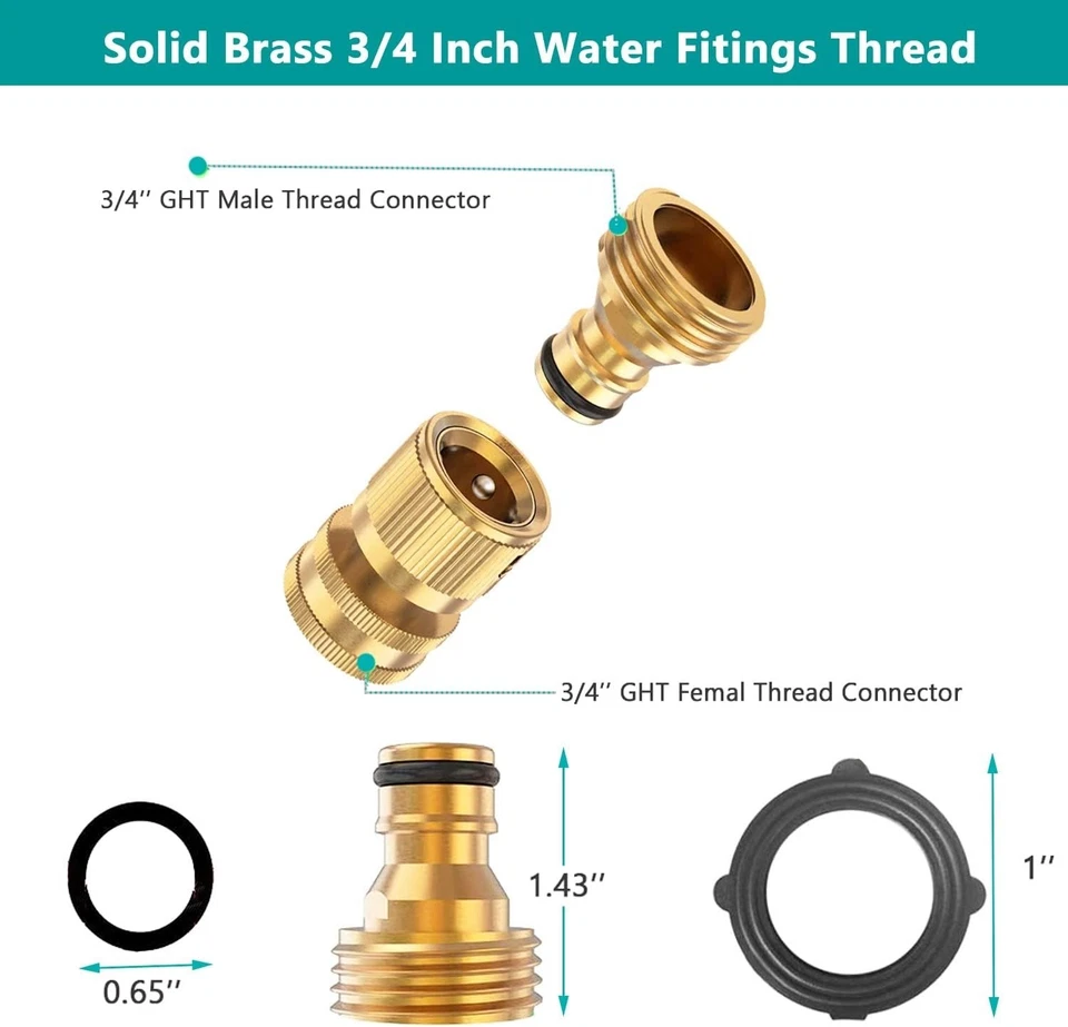 PURELY- 2 Pack 3/4 Garden Hose Quick Connect Water Solid Brass Female Male Connector Set