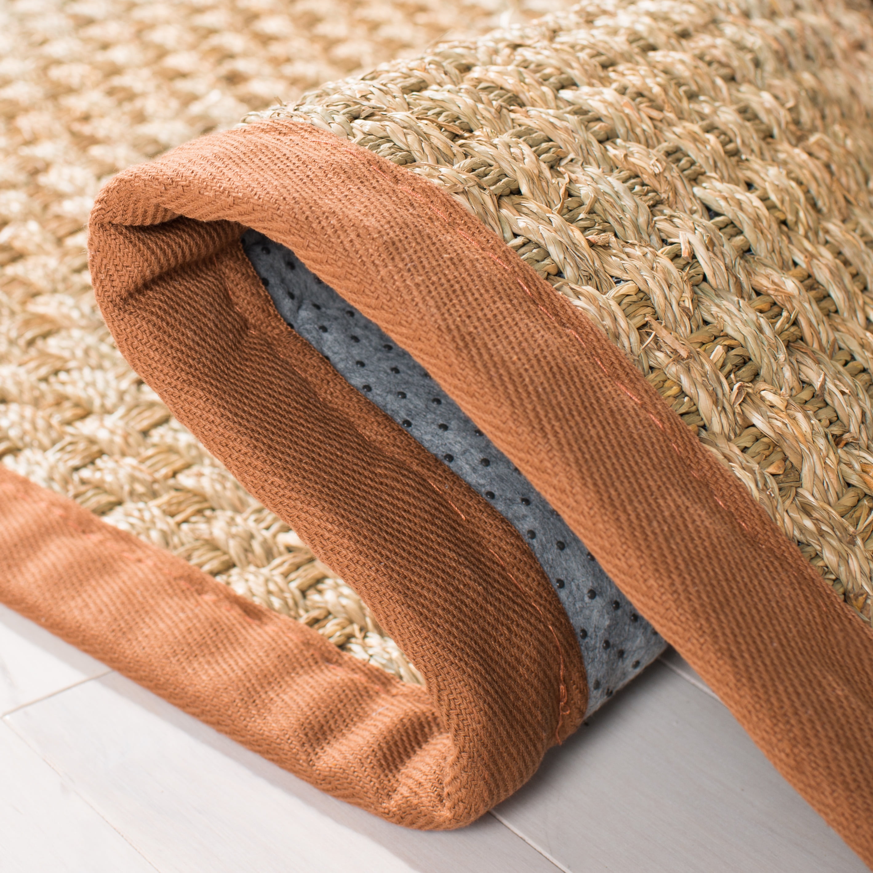 SAFAVIEH Natural Fiber Arbor Bordered Runner Rug, Natural/Brown, 2'6" x 16' - Coastal Design, Natural & Brown, Seagrass, Ideal for Entryway, Kitchen, Living Room, Office, Hallway