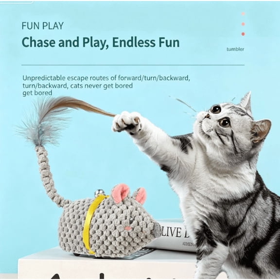 Motion Activated Electric Mouse Cat Toy, Interactive Self Play Squeaky Hunting Toy with Catnip & Feather Tail, USB Rechargeable Bite Resistant Kitten Toy for Indoor Cats Boredom Relief