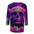 thumbnail image 4 of Xdegoge Womens 3/4 Sleeve Tops Casual Crewneck Day Of The Dead Sugar Skull Print Loose Fit Tees for Halloween Festival Holiday Everyday Wear, 4 of 5