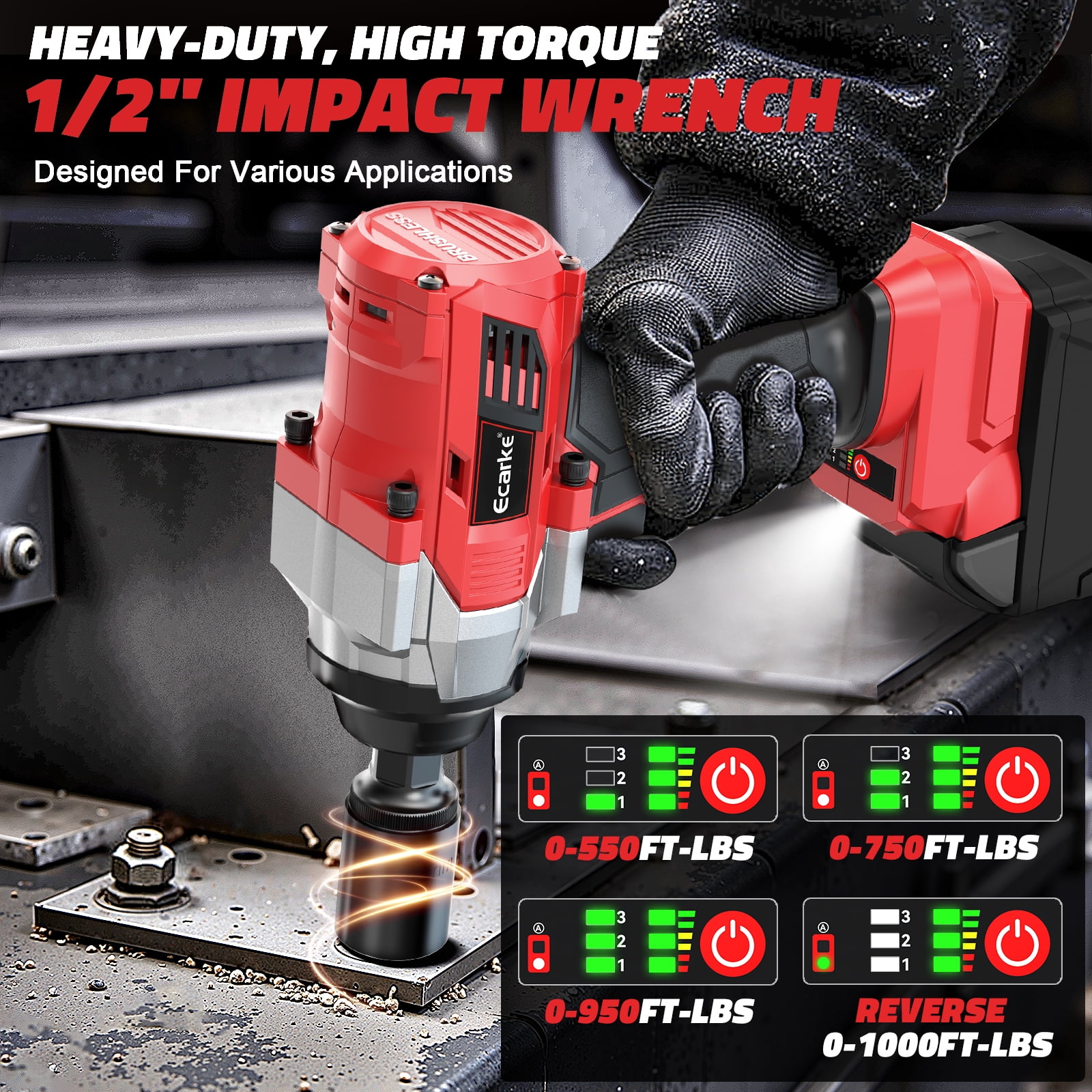 Cordless Impact Wrench 1/2 inch Compatible for 18V Battery, 1360N.m High Torque Impact Driver(no battery)