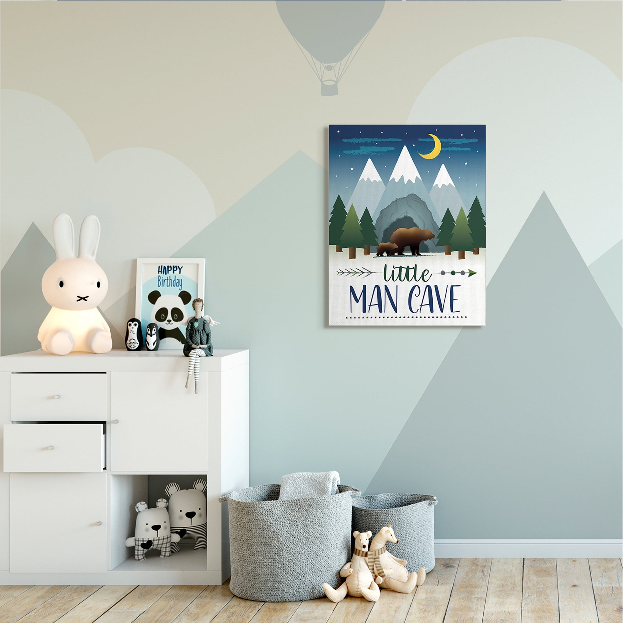 Stupell Industries Little Man Cave Sign Bears Walking by Mountains Animals & Insects Painting Gallery Wrapped Canvas Art Print Wall Art, 30 x 40