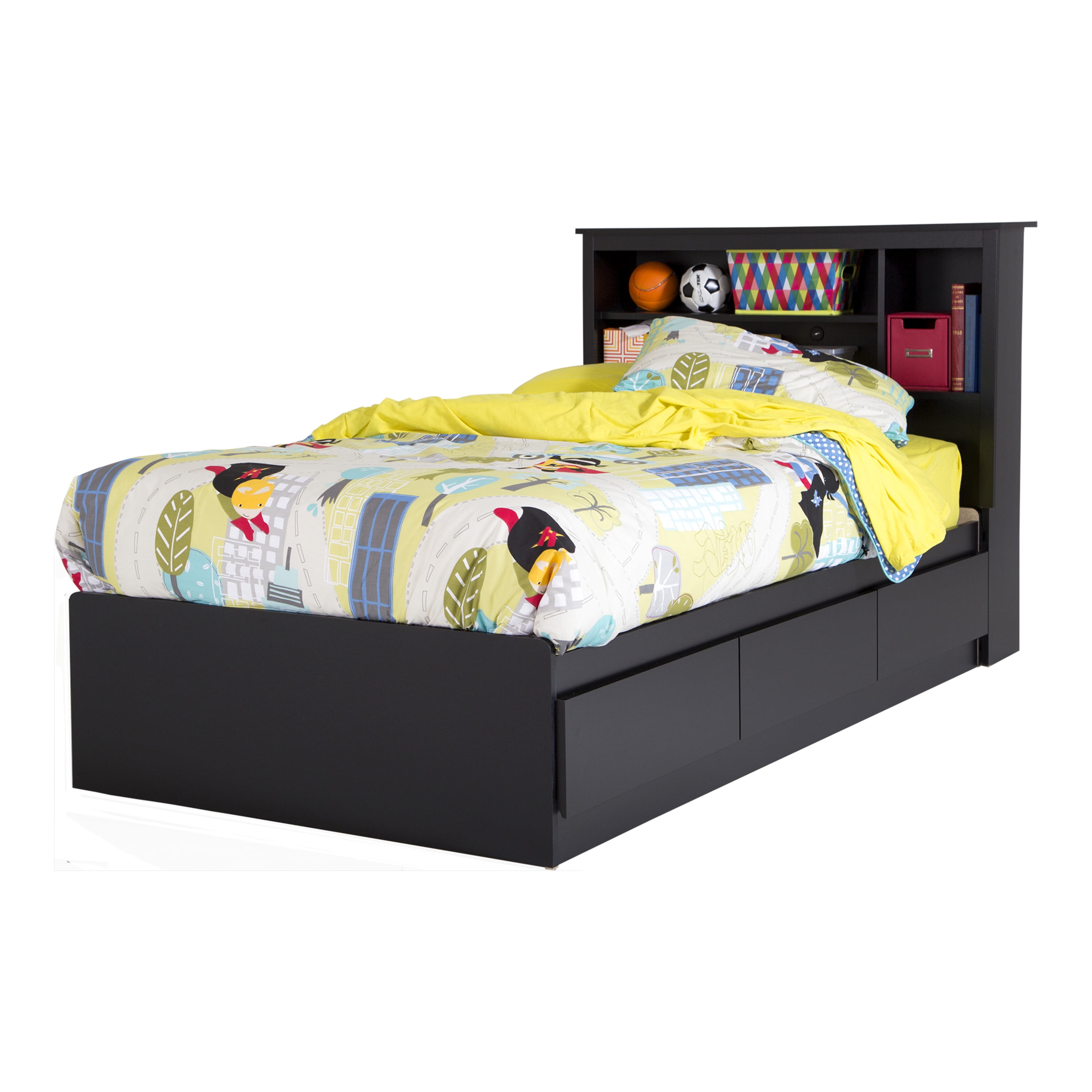 Black twin bookcase deals headboard