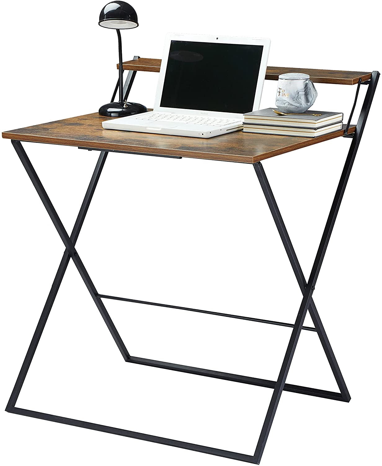 Urban Shop 2-Tier Wood and Steel Folding Desk