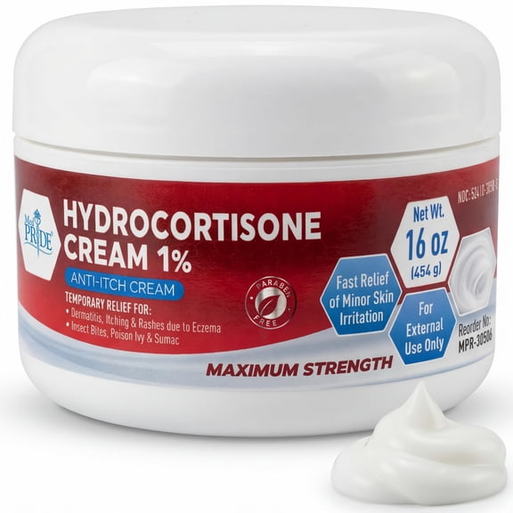 MED PRIDE 1% Hydrocortisone Cream 16oz Bulk Cortisone Anti Itch Cream for Eczema, Dermatitis, Rashes, Bug Bite Itch Relief & Skin Irritations