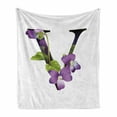thumbnail image 1 of Letter V Soft Flannel Fleece Throw Blanket, Viola Sororia Wildflowers on the V Natural Arrangement Floral Initial, Cozy Plush for Indoor and Outdoor Use, 70" x 90", Violet Green Black, by Ambesonne, 1 of 6