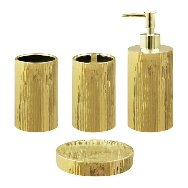 Bathroom Accessories Set, Toothbrush Holder, Soap Dispenser, Gold