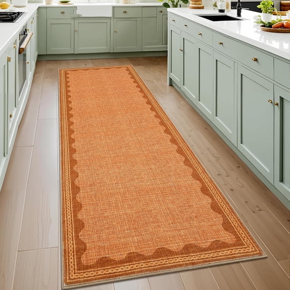 Scalloped Orange 2x6 Runner Rug for Hallway Washable Kitchen Rugs Non Slip Solid Modern Soft Low-Pile Indoor Carpet for Entryway Laundry Room Floor Mats TPE Backing