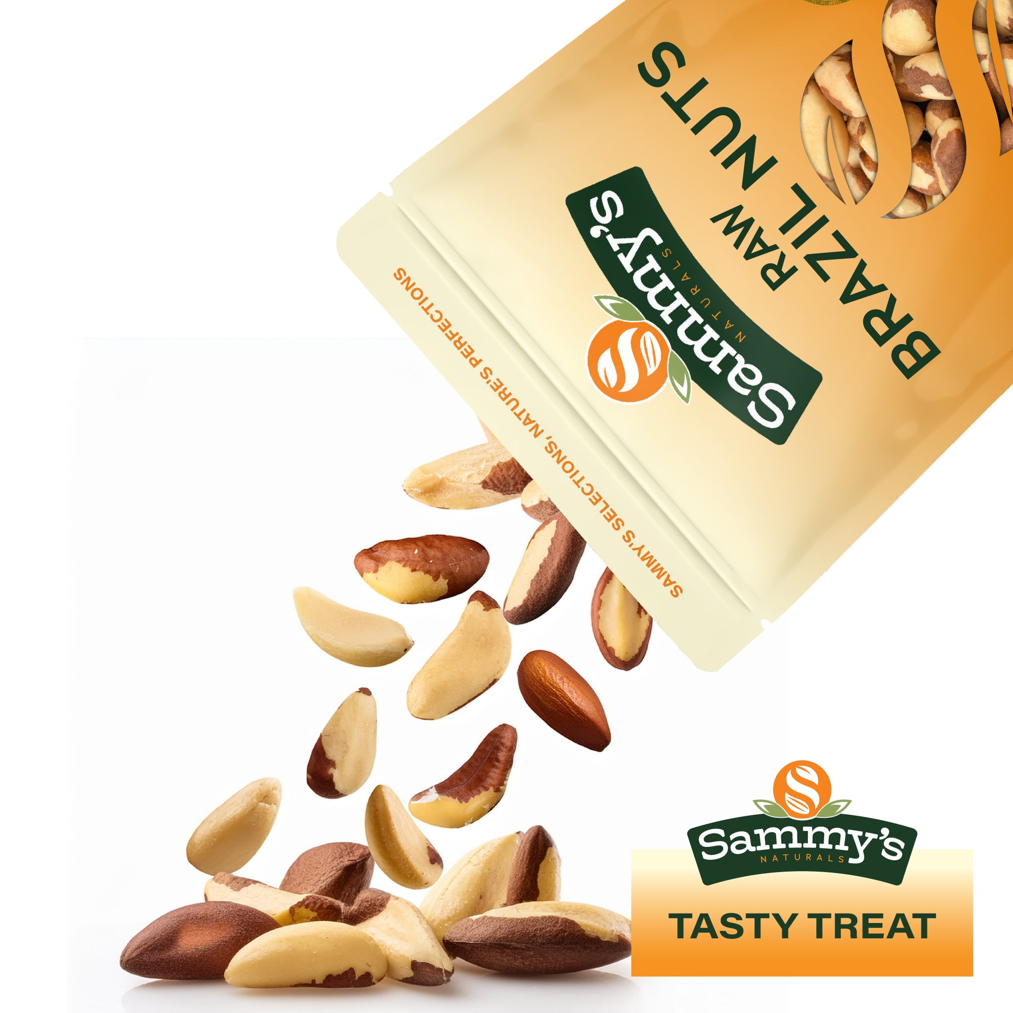 Sammys Raw Brazil Nuts, Unsalted Whole Brazilian Nuts, High in Selenium, Non-GMO, Kosher, Gluten-Free, Resealable Bag (16oz - 1 lb)