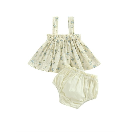 

Diconna Toddler Baby Girls Outfit Fashion Infant Cute Floral Printed Loose Sleeveless Tank Tops+Stretch Casual Shorts Set Blue Flower 3-6 Months