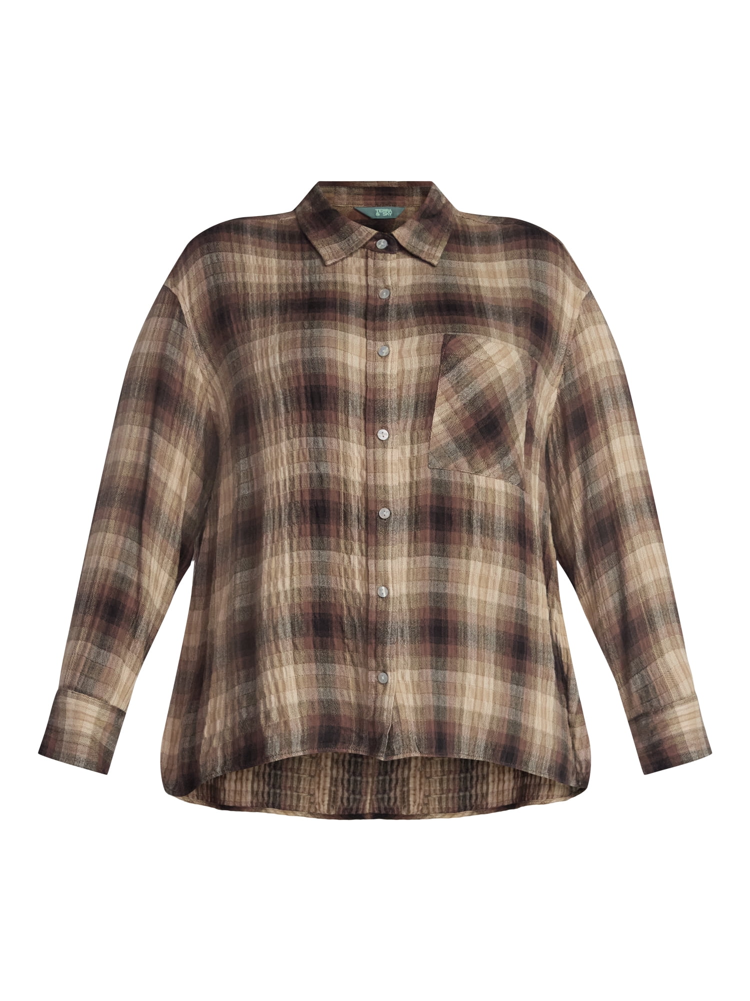 Terra & Sky Women's Plus Size Plaid Button Front Shirt, Sizes 0X-5X
