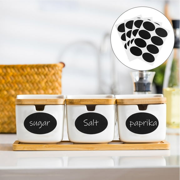 TEHAUX Black Self-Adhesive Paper Labels Multipurpose for Seasonings, Kitchen Organization, Pantry, and Storage Containers