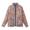 thumbnail image 4 of GEWSEY Women Floral Quilted Puffer Jacket Cropped Lightweight Patchwork Vintage Padded Short Coat Outerwear (Yellow, M), 4 of 4