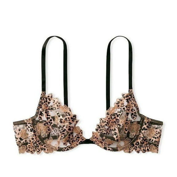 Victoria's Secret Low Cut Demi Bra Unlined Leopard Applique 36C NWT