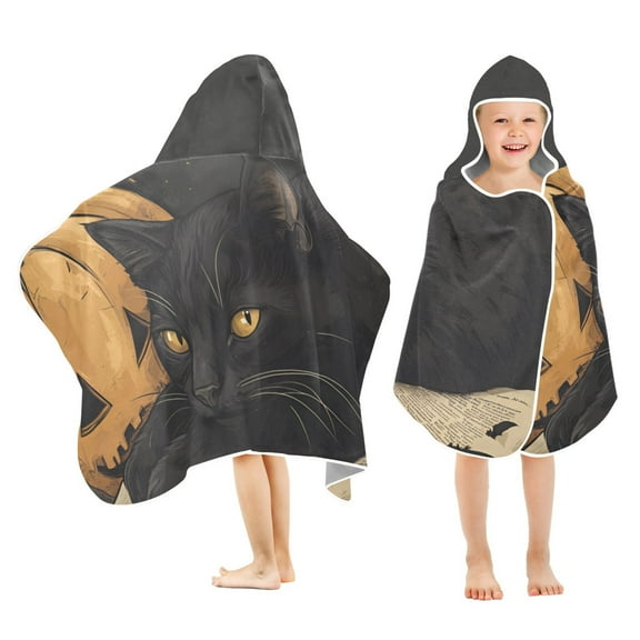 Yayeee Kids Hooded Towels Toddler Soft Absorbent Beach Bathing Wrap 50" x 23.5", Retro Halloween Cat