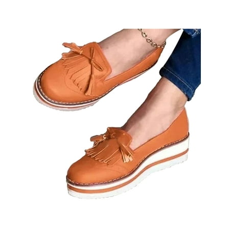 

Audeban Women Platform Slip On Loafers Comfort Moccasins Wide Low Top Wedge Shoes