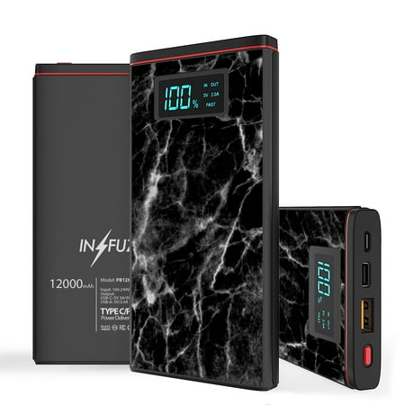 

INFUZE Portable Charger for REVVL V+ 5G Power Bank (18W Power Delivery USB-C/USB-A Ports 12000mAh Capacity USB Cables with Touchless Tool) - Black Marble