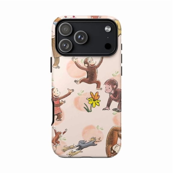 Curious Monkey Pink Peach Phone Case, Playful Monkey Classic Illustration Art Phone Cover for iPhone 17 16 15 14 13 12 11 Pro Plus Mini