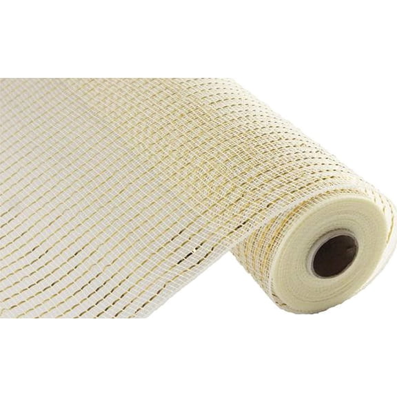 Wide Foil Deco Poly Mesh Ribbon, 10 Inches x 30 Feet Cream, Gold Foil