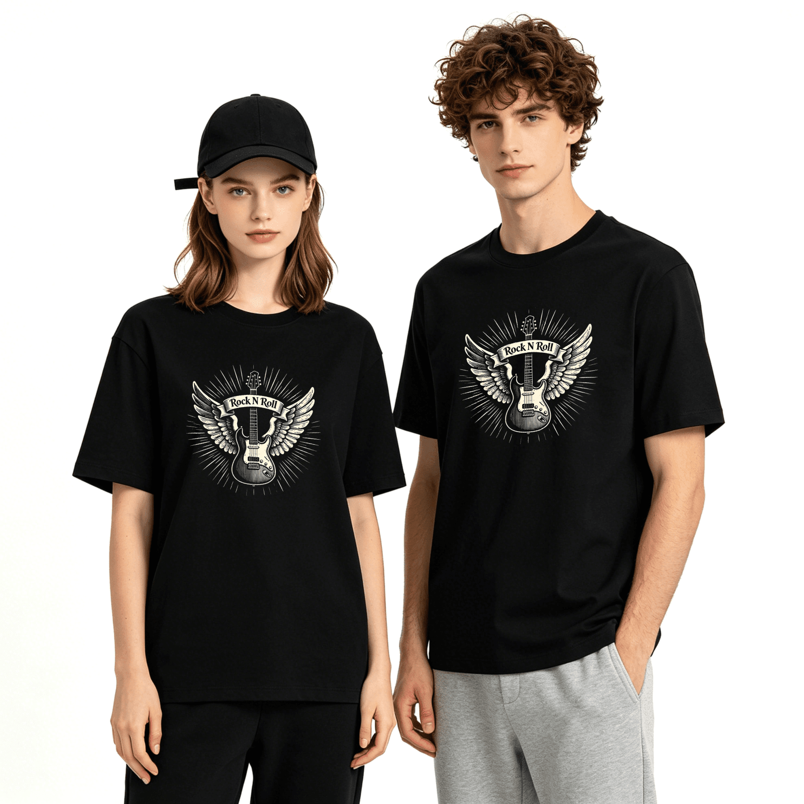Rock N Roll Electric Guitar Retro Graphic Tee for Men, Beer Enthusiast Party Cotton Short Sleeves T-Shirt