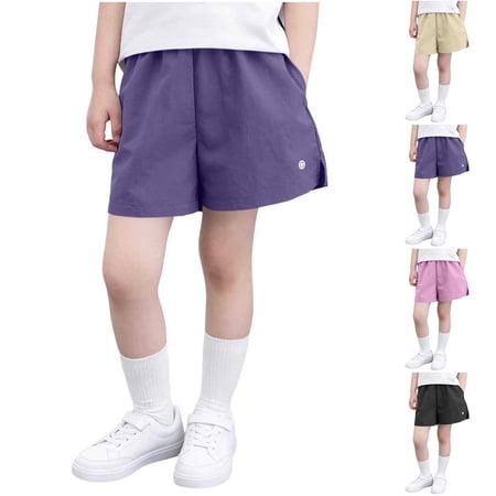 AHTJRT Workout Quick Dry Shorts for Girls Summer Elastic Waist Athletic Shorts Running Gym Fitness Sweat Shorts with Pockets Pink 7-8 Years