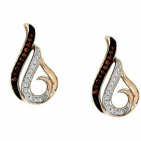 Imperial 1/10 Carat T.W. Cognac and White Diamond 10kt Rose Gold Fashion Earrings