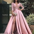 thumbnail image 5 of Vestido de noche de manga larga con escote en V para mujer, elegante vestido de fiesta largo con abertura hasta el muslo y talle imperio, vestido de cóctel para fiesta de boda, 5 of 5