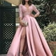 thumbnail image 5 of Vestido de noche de manga larga con cuello en V para mujer, elegante vestido de fiesta largo con abertura en el muslo y cintura imperio, vestido de cóctel para fiesta de boda, 5 of 5