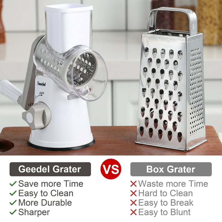 Geedel Rotary Cheese Grater - Fast, Safe, 3-in-1 