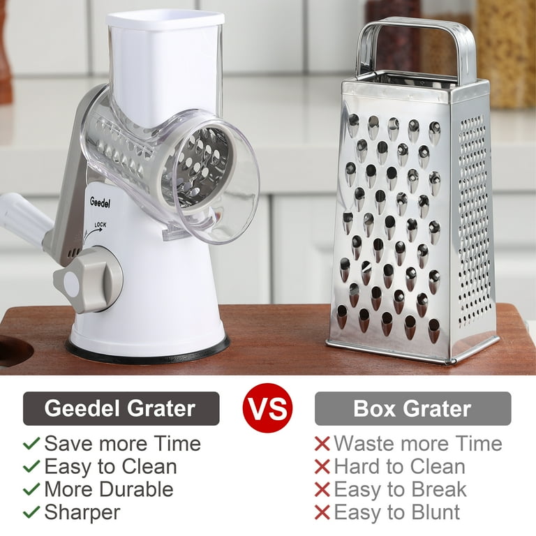 Geedel Rotary Cheese Grater, Kitchen Grater Vegetable Slicer with 3  Interchangeable Blades, Powerful Suction, Dishwasher Safe, Easy to Clean  Grater for Vegetable, Fruit, Nuts 