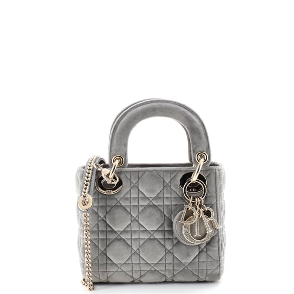 Pre-Owned Lady Dior Chain Bag Cannage Quilt Velvet with Crystal Charms Mini By Rebag