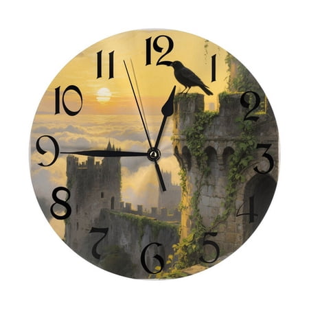 Zhmjortal Bird And Castle Patterns Wall Clocks Battery Operated 10 inch Quiet Silent Round Clock