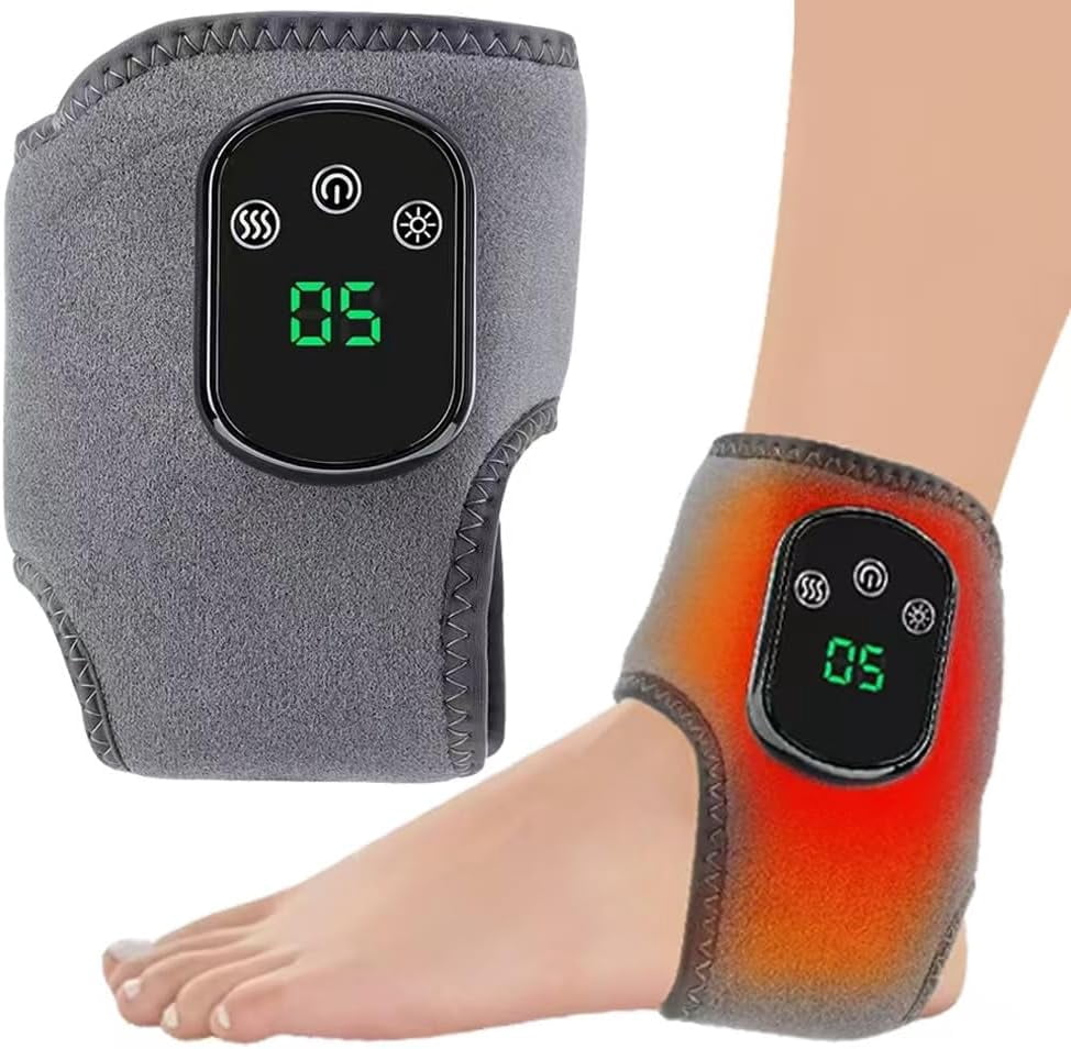 Revitalizing Foot Triple Massager with Heat Function for Pain Relief - Three Adjustable Heat and Massage Levels, Smart Timer, Touchscreen, Compact and Portable, Suitable for All Ages. Ankle Massager.