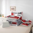 thumbnail image 5 of Manfei Grey Red Oil Printing Bedding Comforter Set 7pcs, Chic Watercolor Artwork King Bedding Sets, Vintage Fashion Reversible Bed Sheets, Luxury Bedroom Decor, 5 of 7