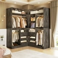 thumbnail image 2 of iSunirm 72" Closet System 2-Piece Set, Walk-in Closet System with 6 Drawers & 4 Hanging Rods, Heavy Duty Wardrobe Closet with Open Storage Shelves, for Bedroom/Closet, 72"L x 16"W x 80"H, Black Oak, 2 of 9