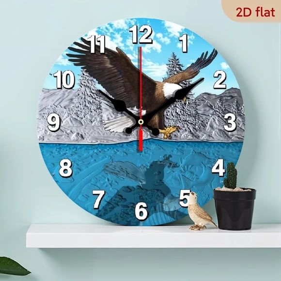 Une Horloge Murale Circulaire en Bois Plate 2D de 9,84 Pouces à Thème « Vieux Aigle en Mer », Convient à la Décoration dans les Chambres, les Salons et les Bureaux. C'est un Cadeau Idéal pour Noël et le Nouvel an.