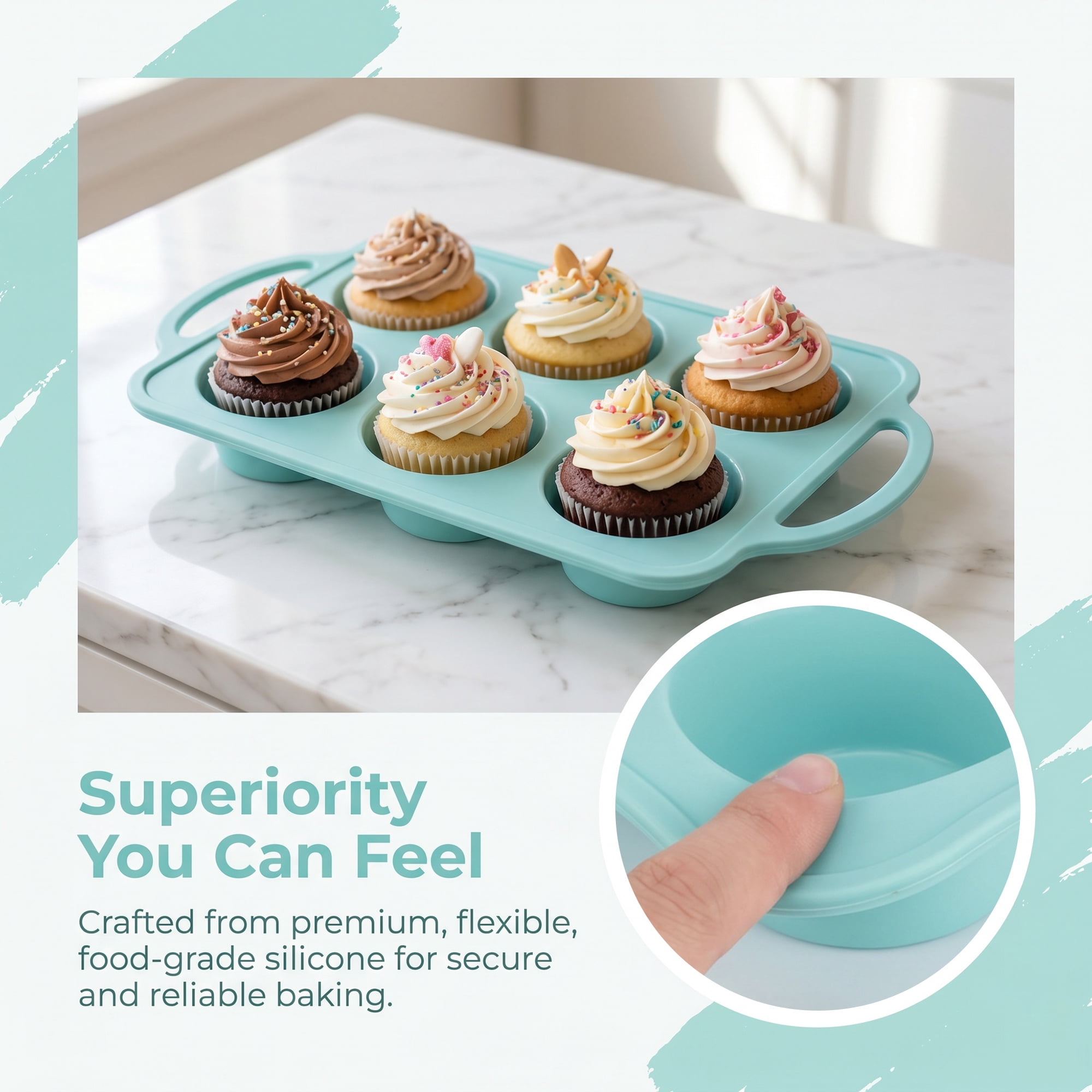 Unique Bargains Baking Pan 12-Cup Nonstick Silicone Tray with Dual Handles Green 12.8"x7.1"x1.5"
