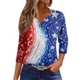 thumbnail image 3 of 4th Of July Womens Summer Tops Patriotic 3/4 Length Sleeve Womens Tops 250 Anniversary Usa Flag Button Henley V Neck Independence Day American Flag Stars Striped Tee Tops Royal Blue XL, 3 of 7