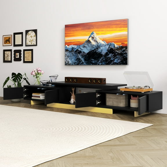 Uforic Modern TV Stand for Living Room w/ Ample Storage, Extendable Entertainment Center 63" to 89", Black
