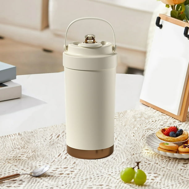 Taza de café térmica con revestimiento de cerámica, pajita y asa | Taza doble de 500 ml para bebidas frías y calientes | Vaso de viaje portátil para hombres, mujeres y estudiantes