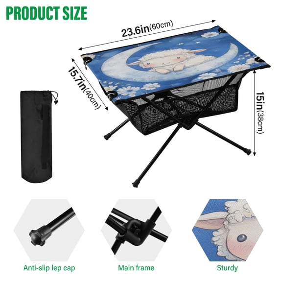BZSMCE Camping Tables Simple Folding Table Heep on A Crescent Moon Pattern Size:23.6*15.7in