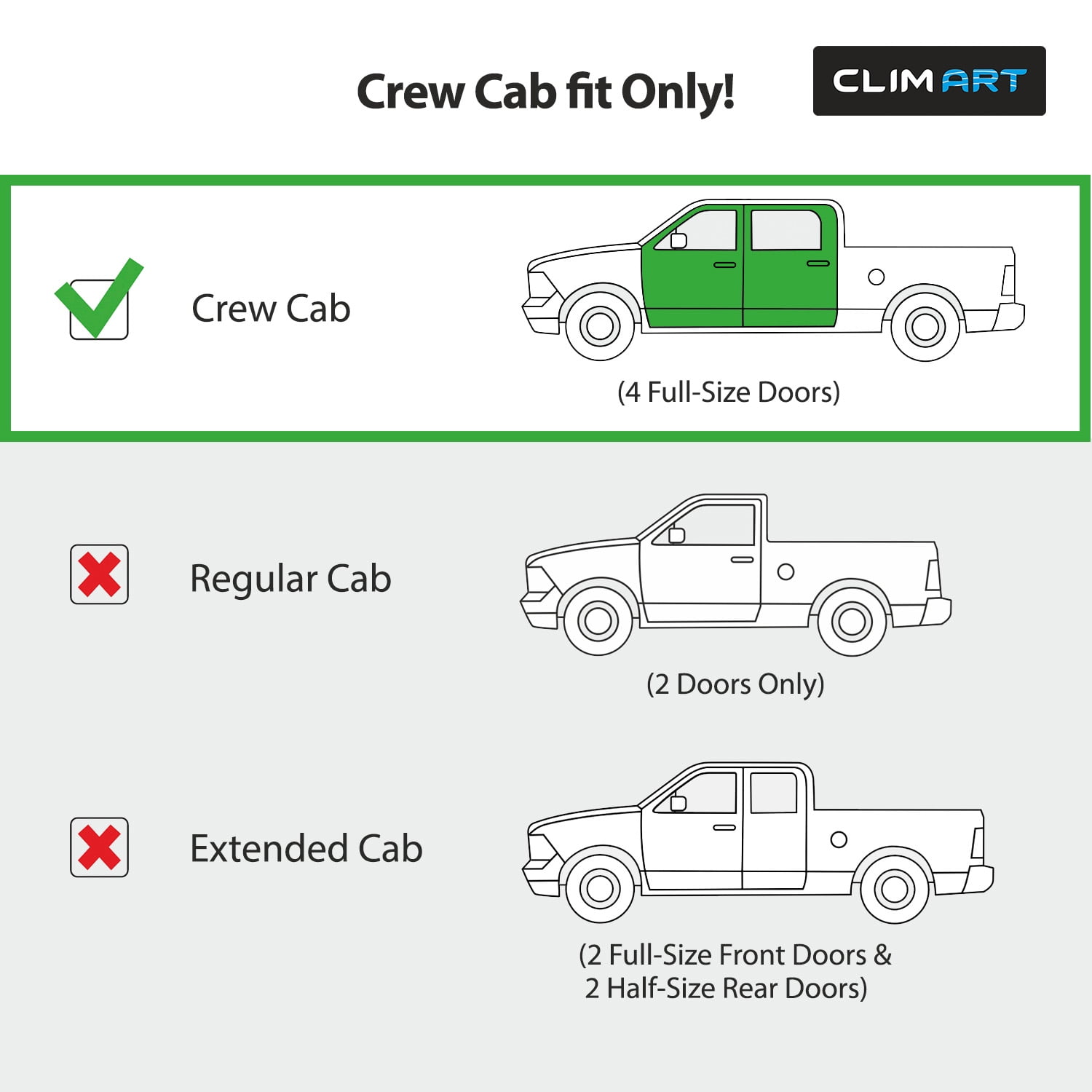 CLIM ART Incredibly Durable Rain Guards Chevrolet (Chevy) Silverado/GMC Sierra 1500 2007-2013 Crew Cab, Tape-on Window Deflectors, Vent Deflector, Vent Window Visors, Truck Accessories, 4pcs- 407003