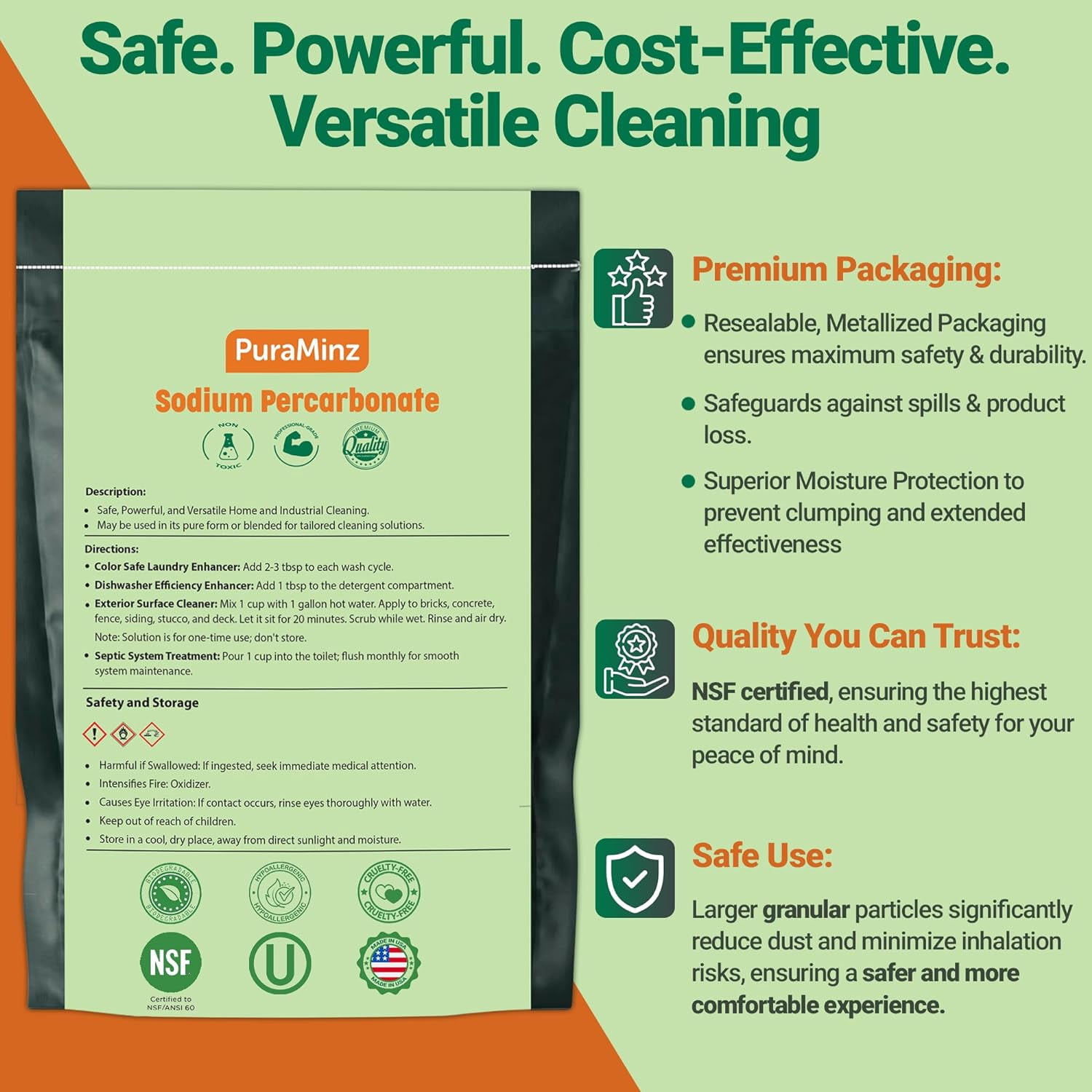 Sodium Percarbonate (10 LB)-Premium Oxygen Bleach & Multi-Purpose Stain Remover in Durable Resealable Packaging
