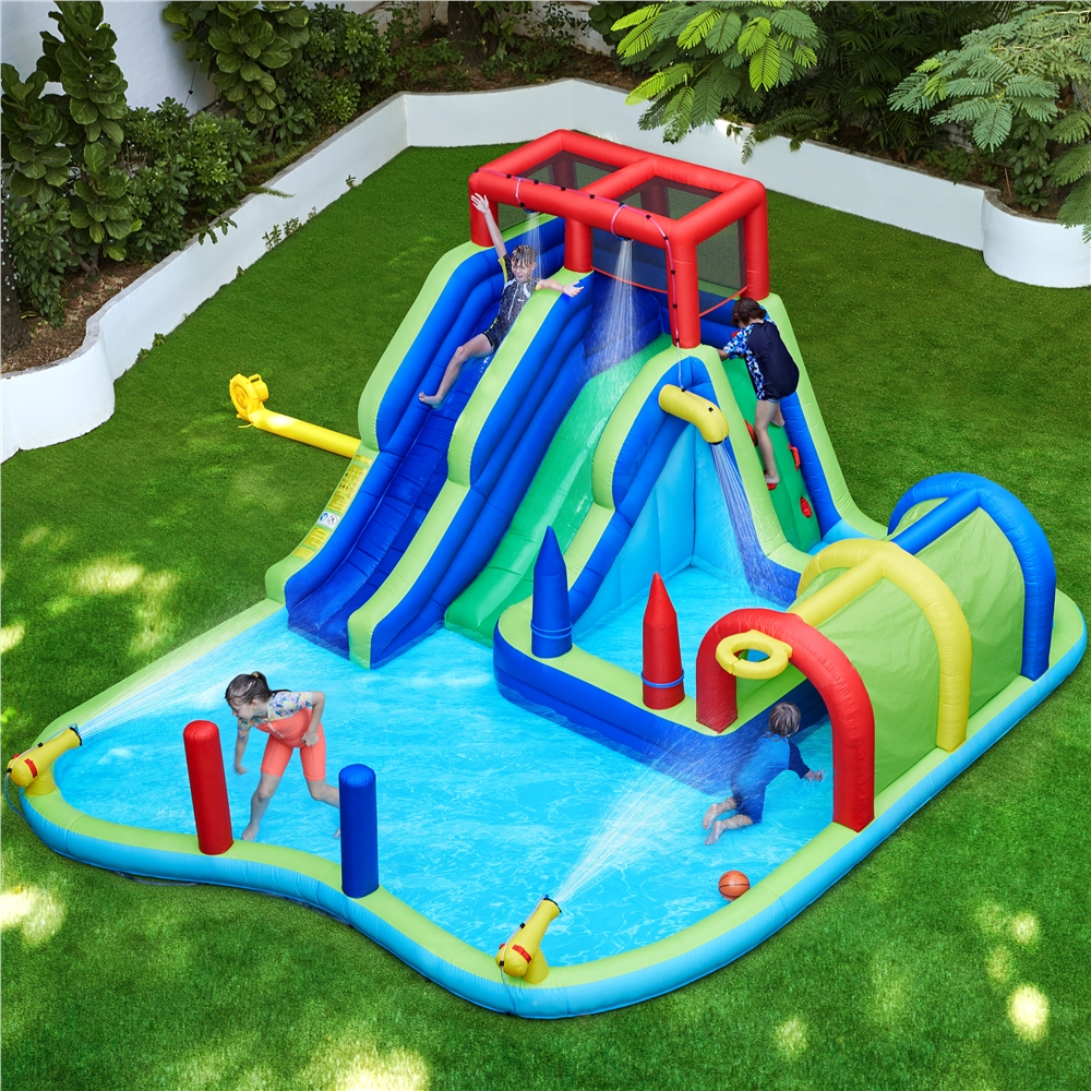 Yaheetech Double Lane Inflatable Water Slide for Kids, Blue